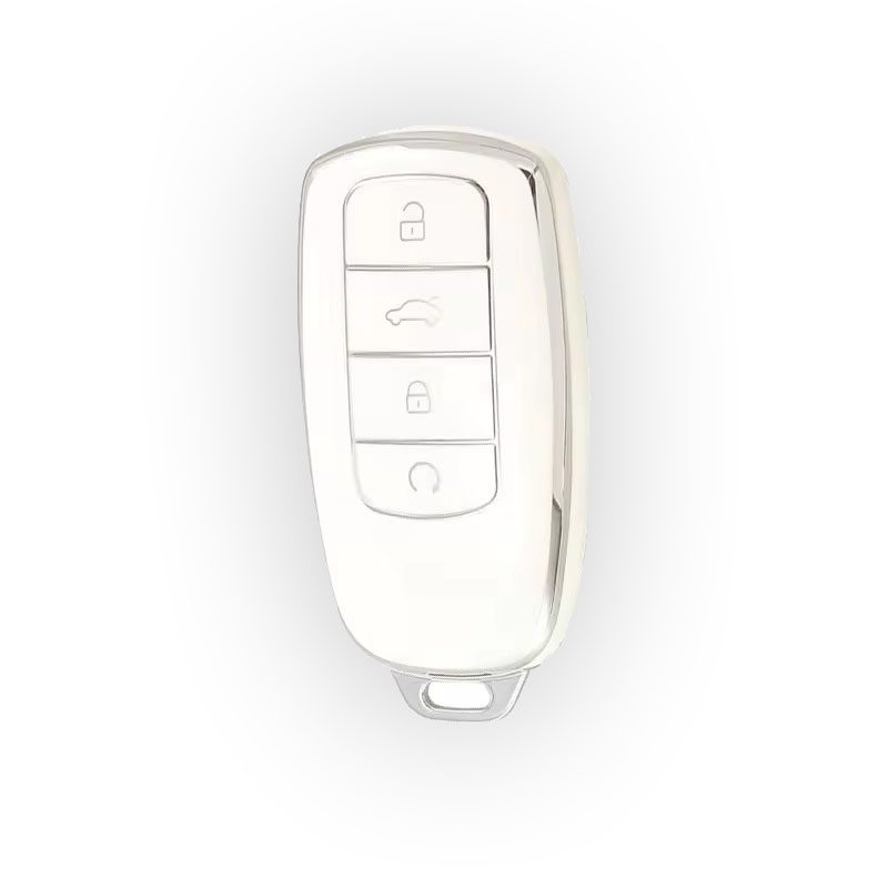 4512-WS |  Chery Tiggo 8 plus Nano Silikon Kılıfı 4 buton Beyaz-Gümüş