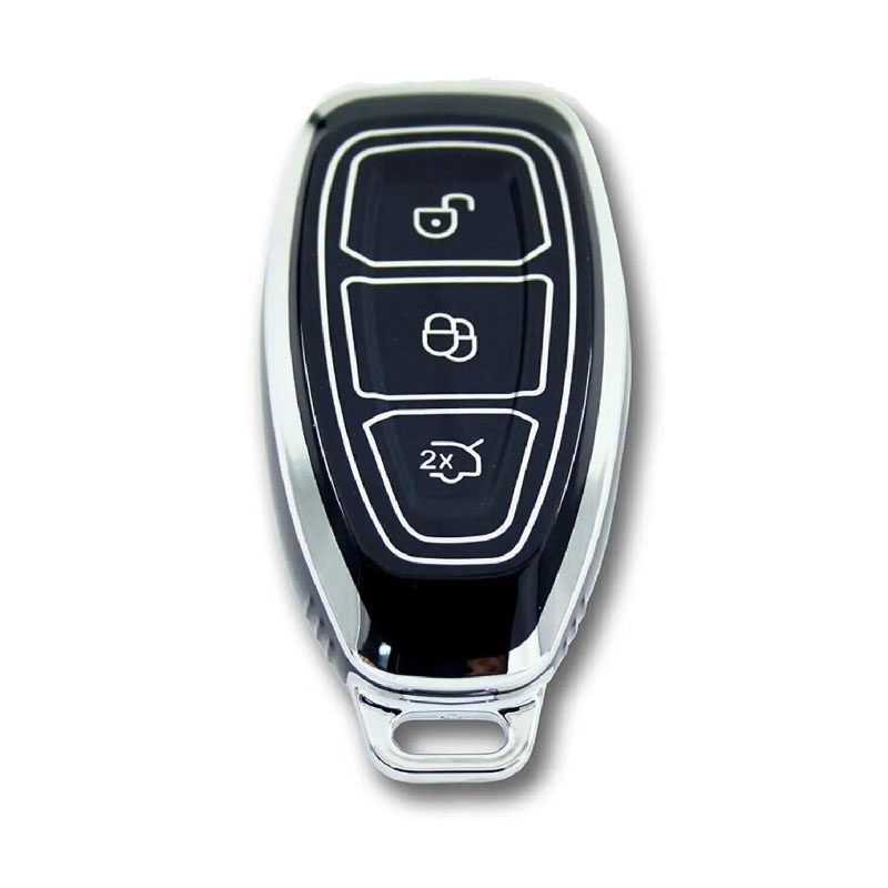 4115-BS | Ford Smart Nano Silikon Kılıfı 3 Buton Siyah-Gümüş