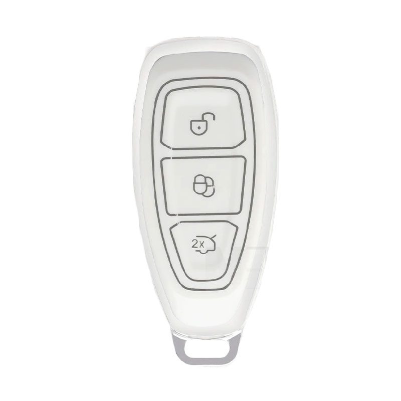 4115-WS | Ford Smart Nano Silikon Kılıfı 3 Buton Beyaz-Gümüş