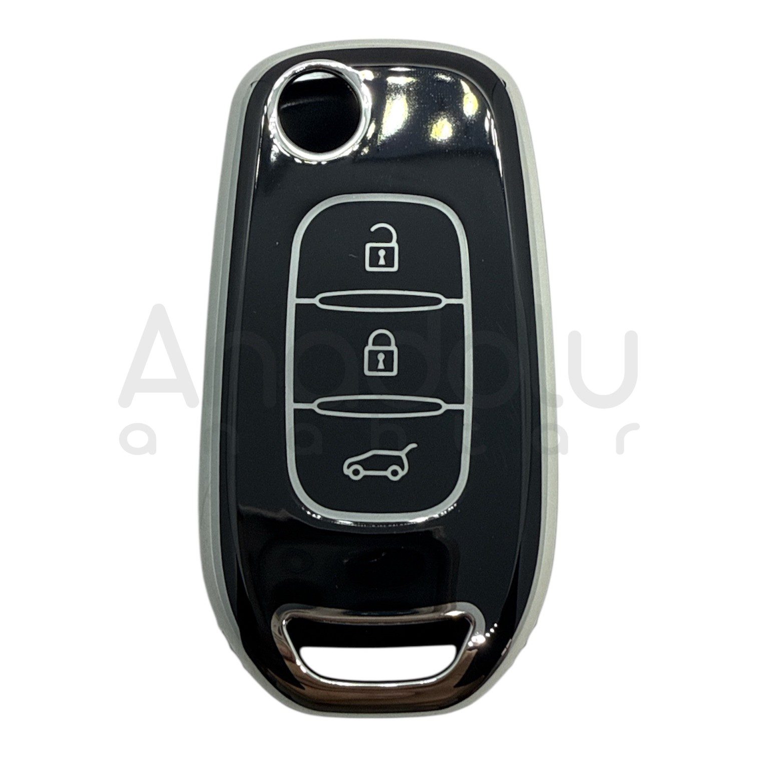 3523-BS | Renault Sustalı Kumanda Nano Silikon Kılıfı 3 Buton Siyah-Gümüş