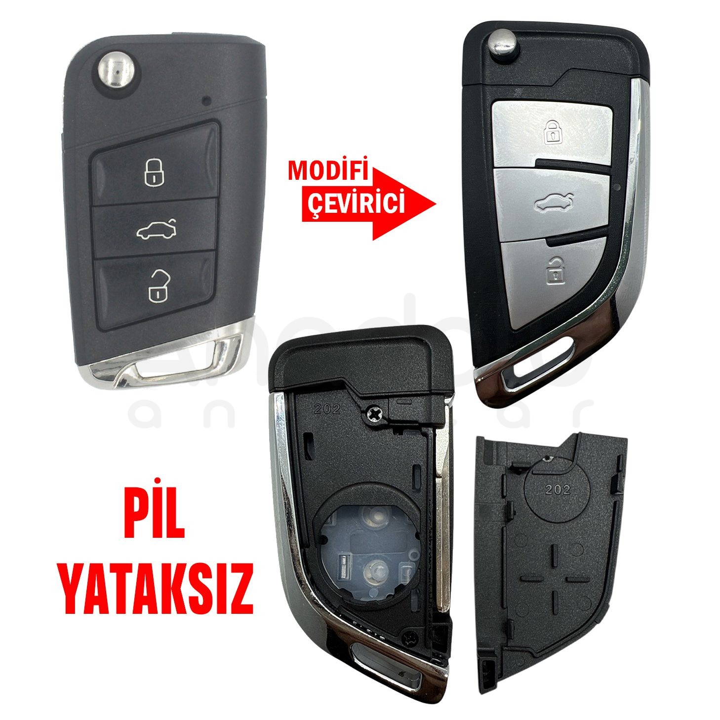 2862 | VW MQB Çevirici Kumanda Kabı 3 Buton Pil Yataksız