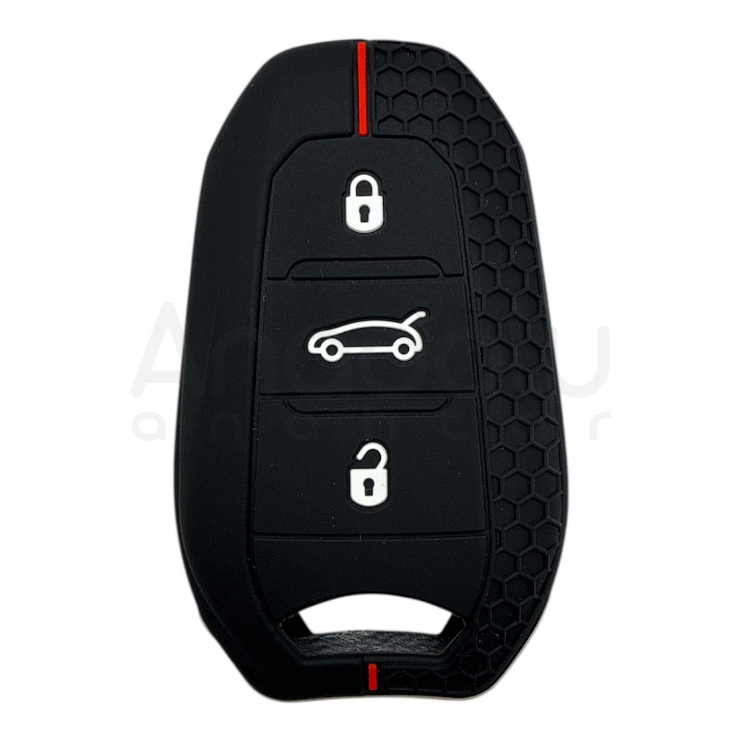 3412-PK | Peugeot Citroen Smart Kumanda Petek Desenli Kılıf 3 Buton Kırmızı